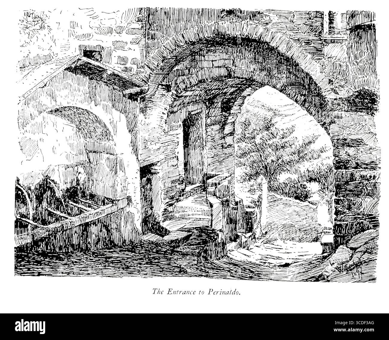 L'entrée de Perinaldo Province d'Imperia, Ligurie, Italie illustration tirée de 'villages rocheux de la Riviera' par William Scott publié par Adam et Charles Black 1898 Banque D'Images