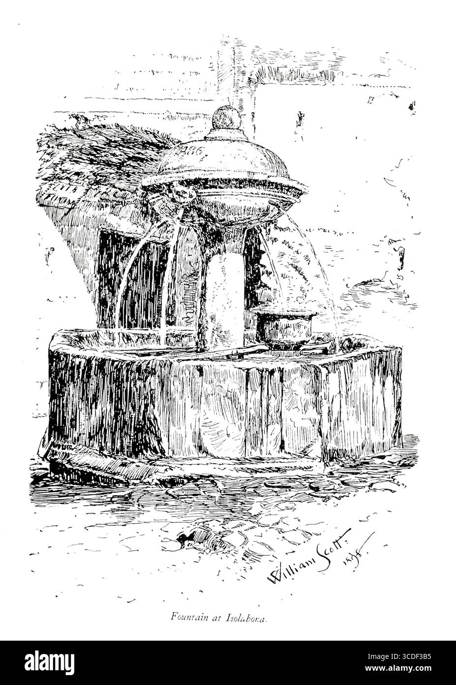 Fontaine à Isolabona Province of Imperia, Ligurie, Italie illustration tirée de 'villages rocheux de la Riviera' par William Scott publié par Adam et Charles Black 1898 Banque D'Images