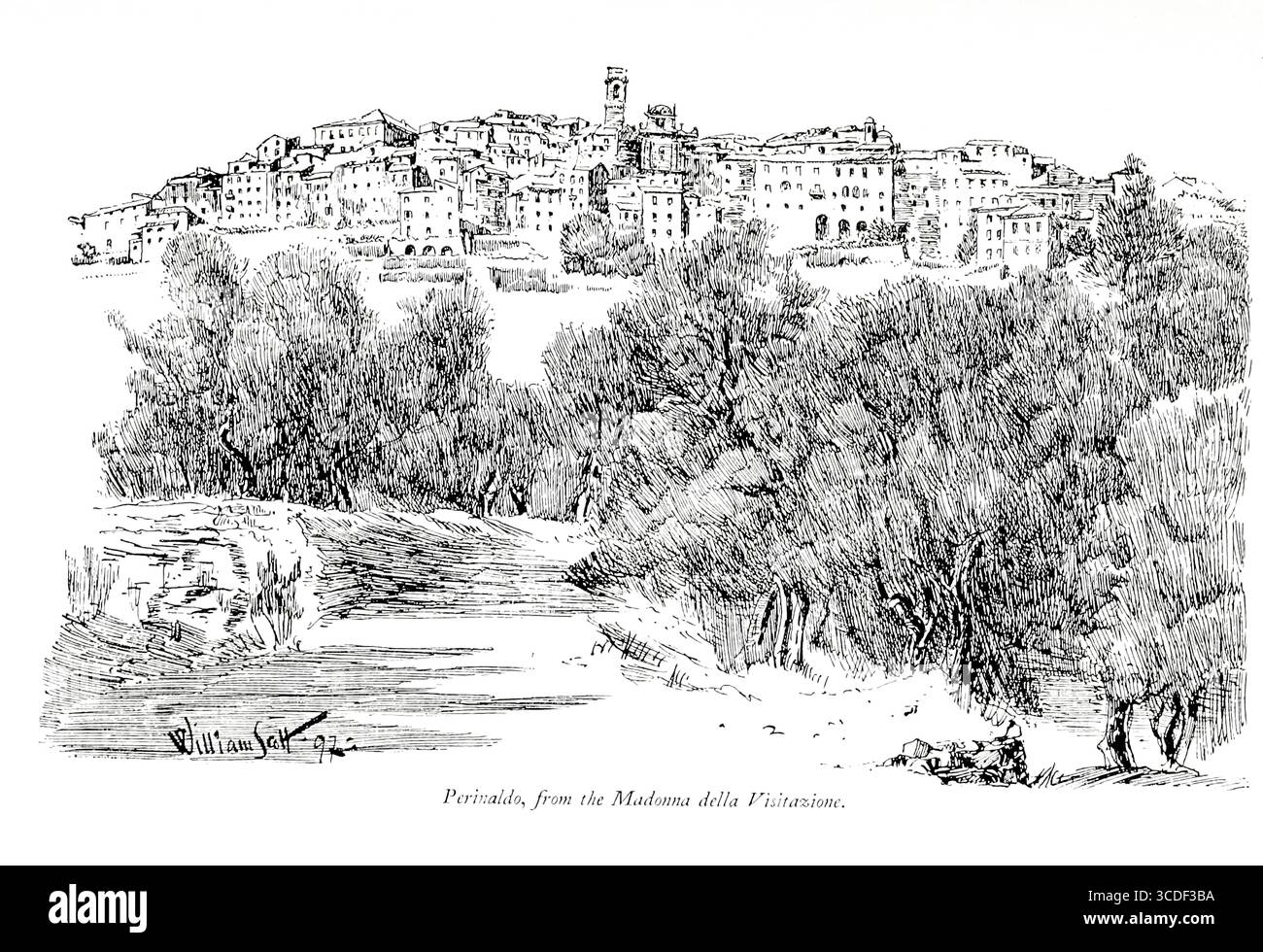 Perinaldo, de la Madonna della Visitazione Province d'Imperia, Ligurie, Italie illustration tirée de ' villages rocheux de la Riviera ' par William Scott publié par Adam et Charles Black 1898 Banque D'Images