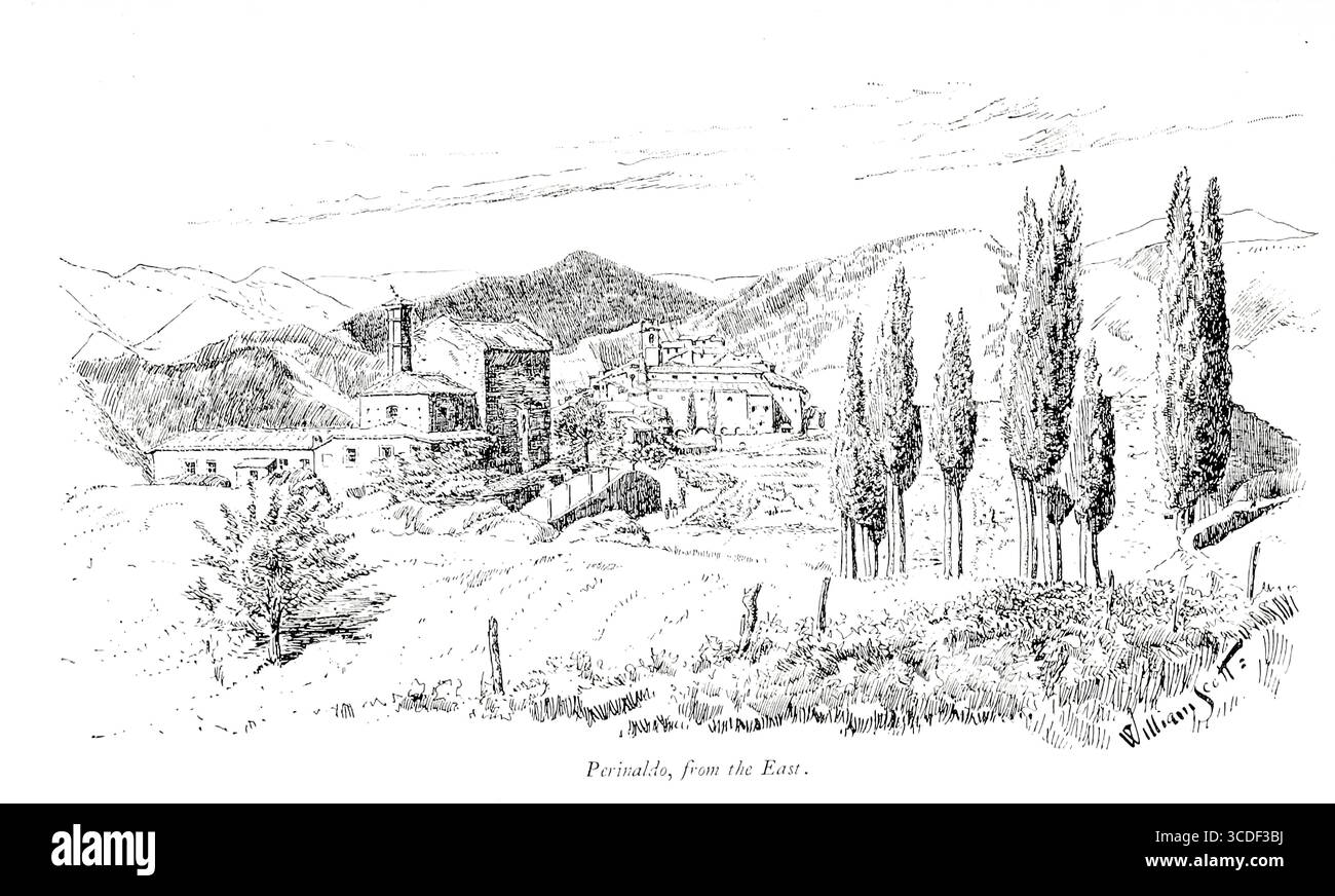 Perinaldo, de la province orientale d'Imperia, Ligurie, Italie illustration tirée de ' villages rocheux de la Riviera ' par William Scott publié par Adam et Charles Black 1898 Banque D'Images