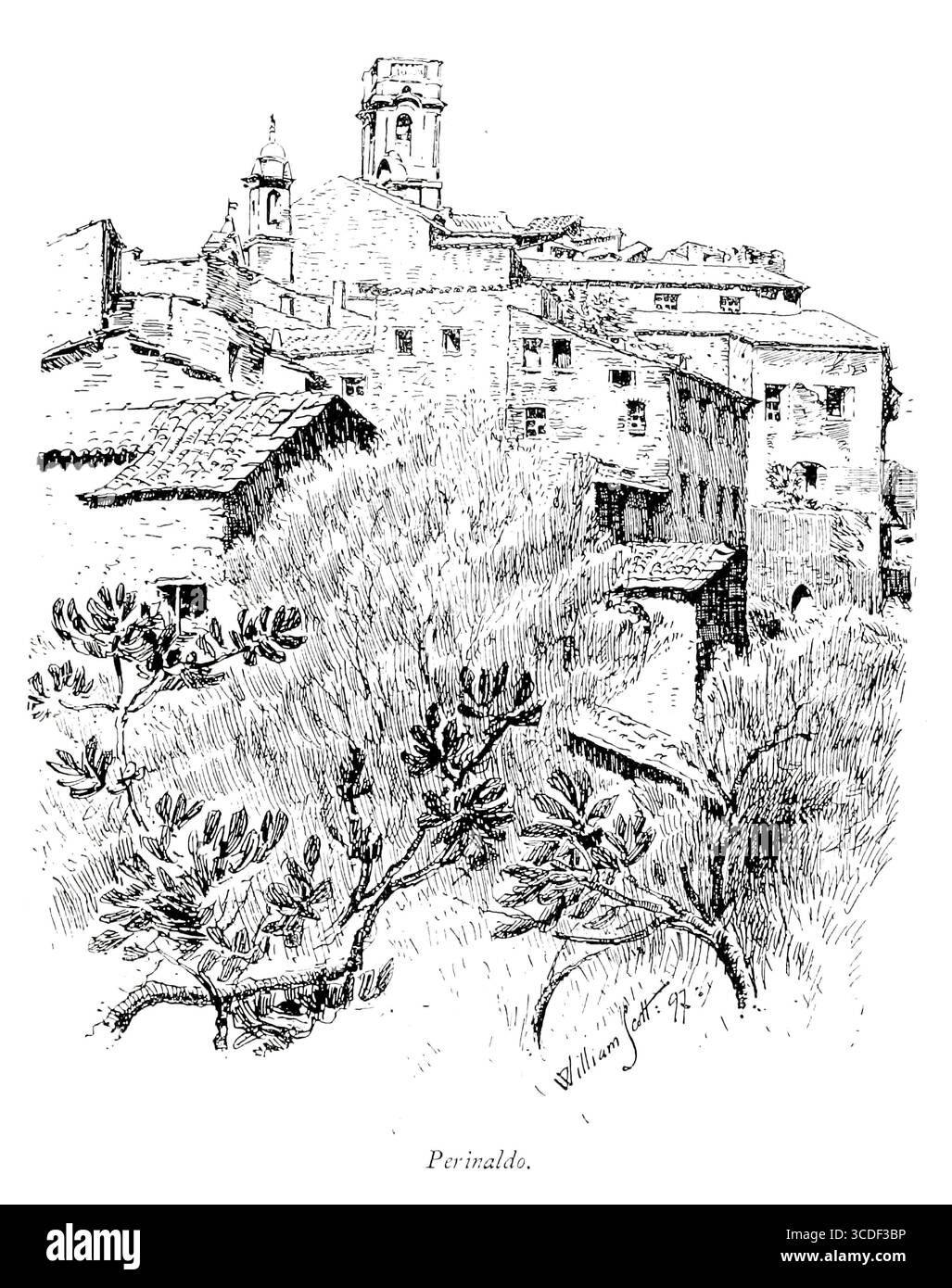 Perinaldo, de la province orientale d'Imperia, Ligurie, Italie illustration tirée de ' villages rocheux de la Riviera ' par William Scott publié par Adam et Charles Black 1898 Banque D'Images