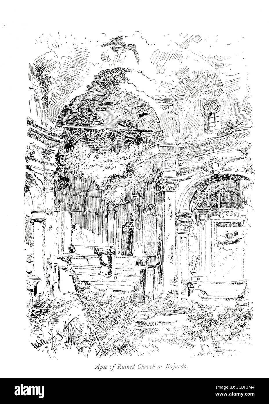 Abside de l'église en ruine de la province de Bajardo d'Imperia, Ligurie, Italie illustration tirée de 'villages rocheux de la Riviera' par William Scott publié par Adam et Charles Black 1898 Banque D'Images