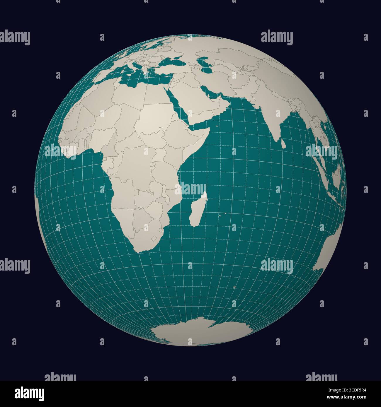 Comores sur la carte Globe centré sur les Comores. Emplacement du pays sur la carte du monde. Palette de couleurs sarcelle menthe pâle. Illustration de Vecteur