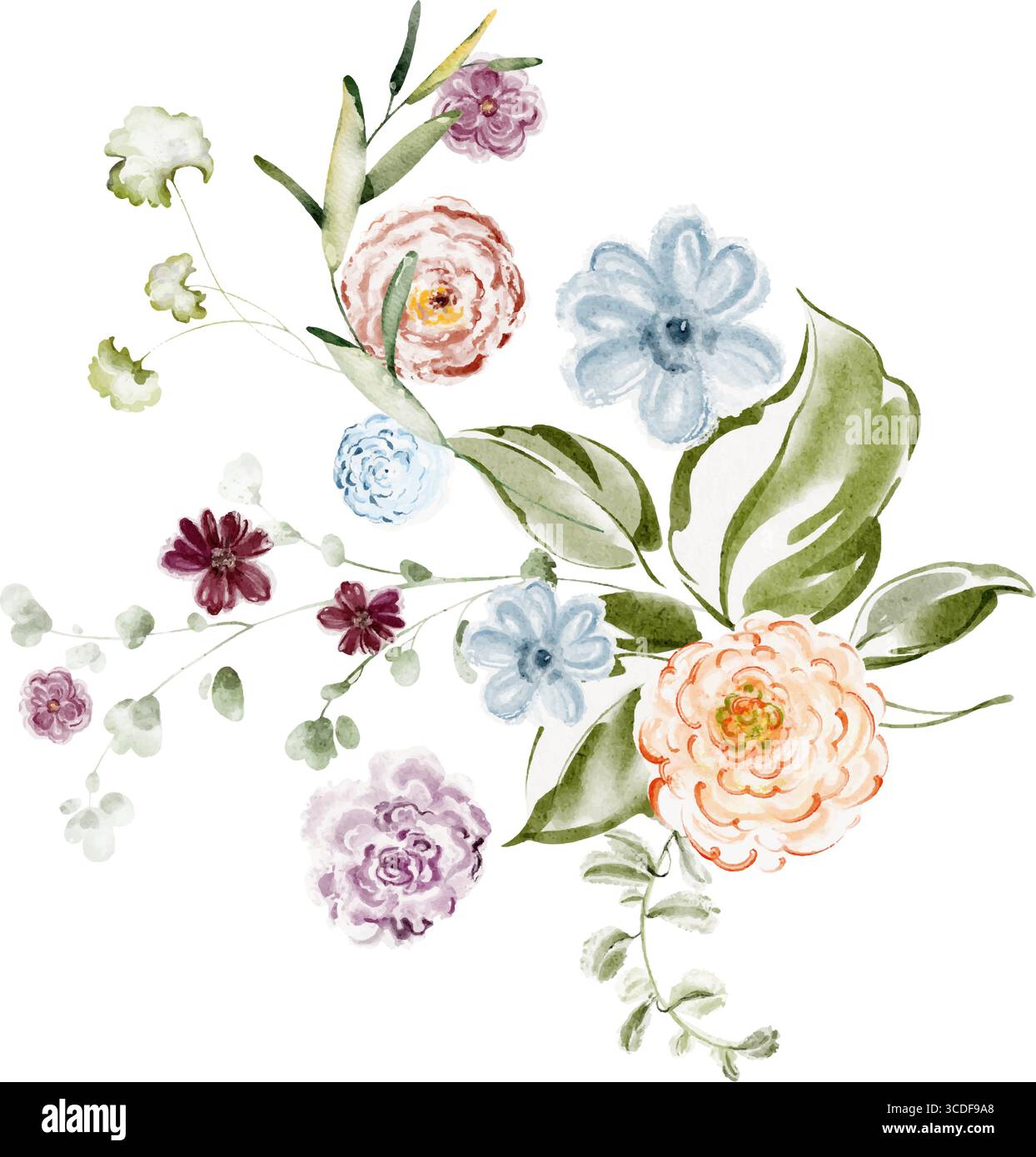 Bouquet de fleurs d'aquarelle avec petites fleurs Illustration de Vecteur