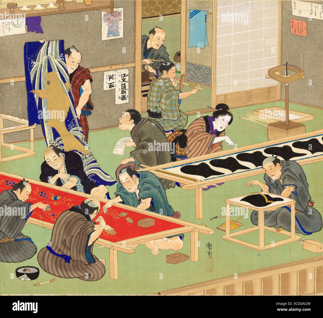 Scènes d'artisans , extrait de l'album 'Beauties, and Annual Events' de Toyohara Kunichika japonais en 1874 Banque D'Images