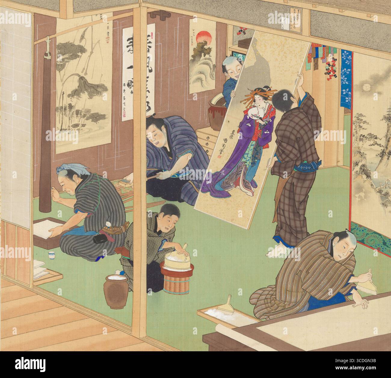 Scènes d'artisans , extrait de l'album 'Beauties, and Annual Events' de Toyohara Kunichika japonais en 1874 Banque D'Images