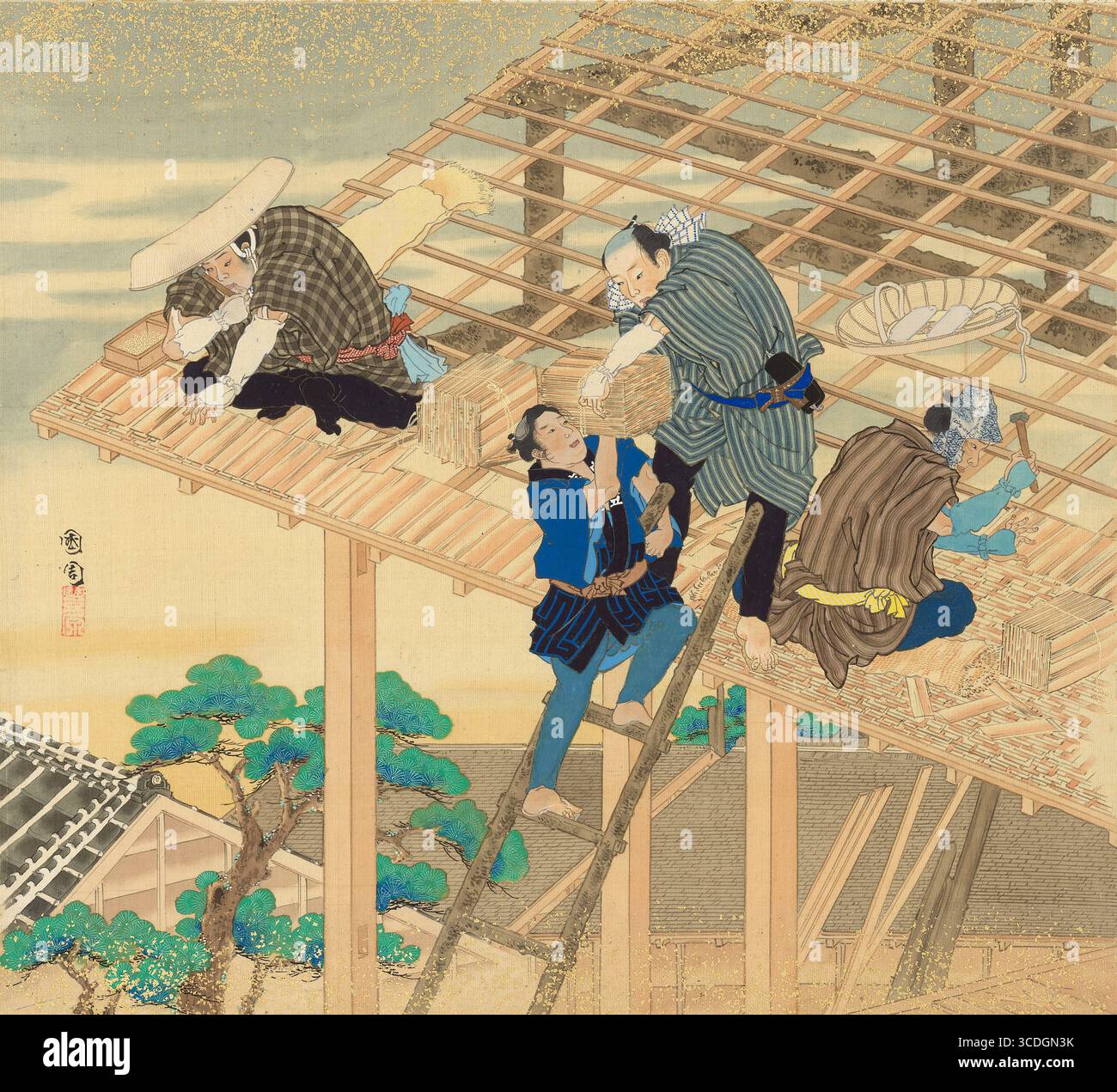 Scènes d'artisans , extrait de l'album 'Beauties, and Annual Events' de Toyohara Kunichika japonais en 1874 Banque D'Images