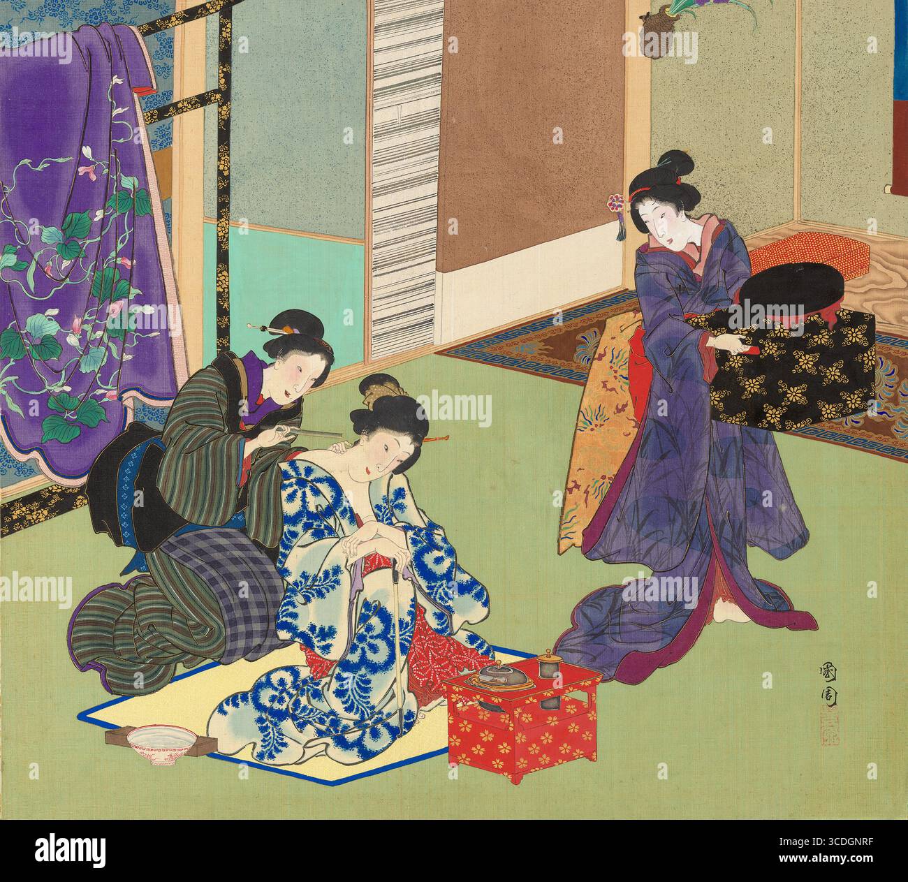 Scènes d'artisans , extrait de l'album 'Beauties, and Annual Events' de Toyohara Kunichika japonais en 1874 Banque D'Images