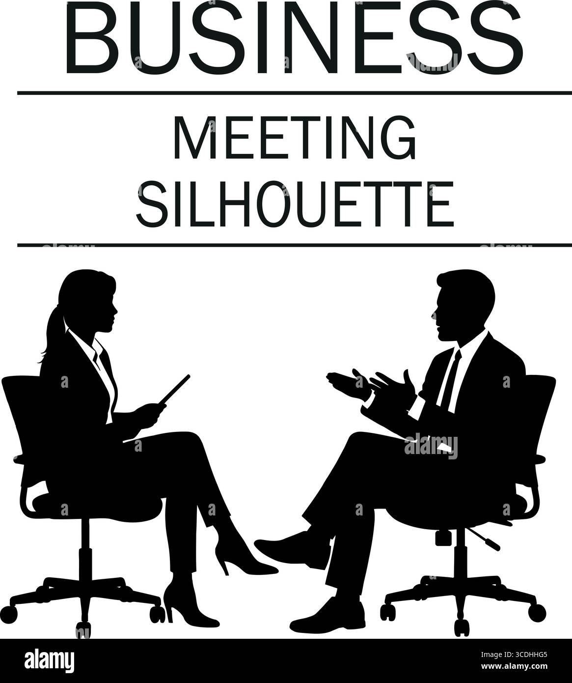 Silhouette de réunion d'affaires de l'homme et de la femme dans la discussion assis sur des chaises dans une illustration vectorielle Illustration de Vecteur