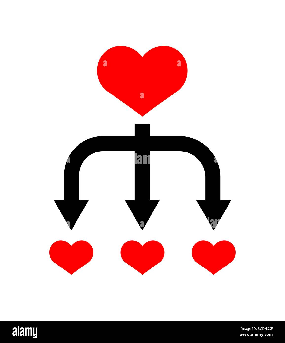 cœur se ramifiant en cœurs plus petits. Symbolise le partage de l'amour, de la générosité, des soins et de la connexion. Parfait pour les thèmes sociaux, familiaux et caritatifs. Illustration de Vecteur