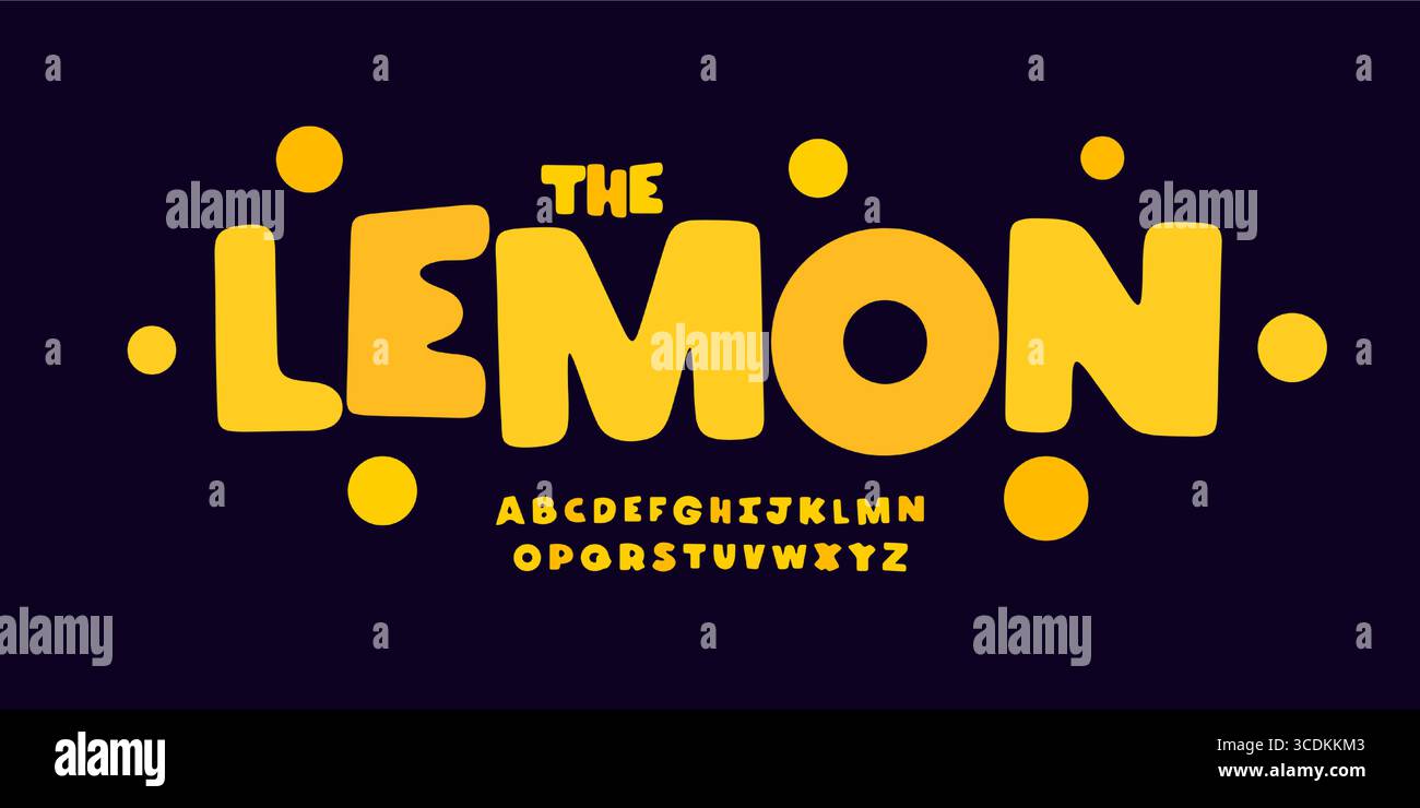 Alphabet bulle juteux, police ensoleillée arrondie audacieuse, police de dessin animé jaune pour logo autocollant, titre de signe d'été, design typographique ludique, moelleux moderne Illustration de Vecteur