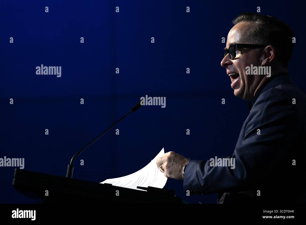Sydney, Australie. 14 août 2025. Alan Joyce, PDG de Fomer Qantas, prononce un discours lors du premier sommet de l'aviation australienne à Sydney, le jeudi 14 août 2025. (AAP image/Dan Himbrechts) NO ARCHIVING Credit : Australian Associated Press/Alamy Live News Banque D'Images