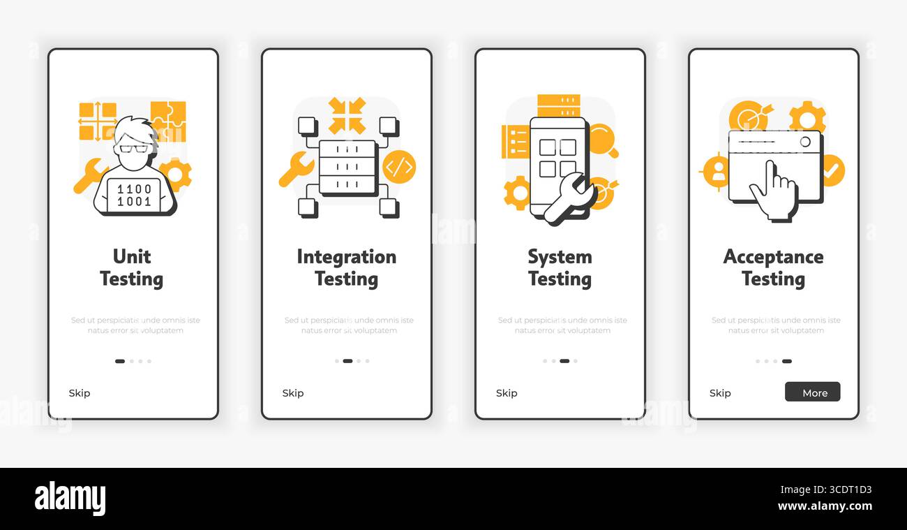 Écran d'intégration mobile des niveaux de test logiciel Illustration de Vecteur