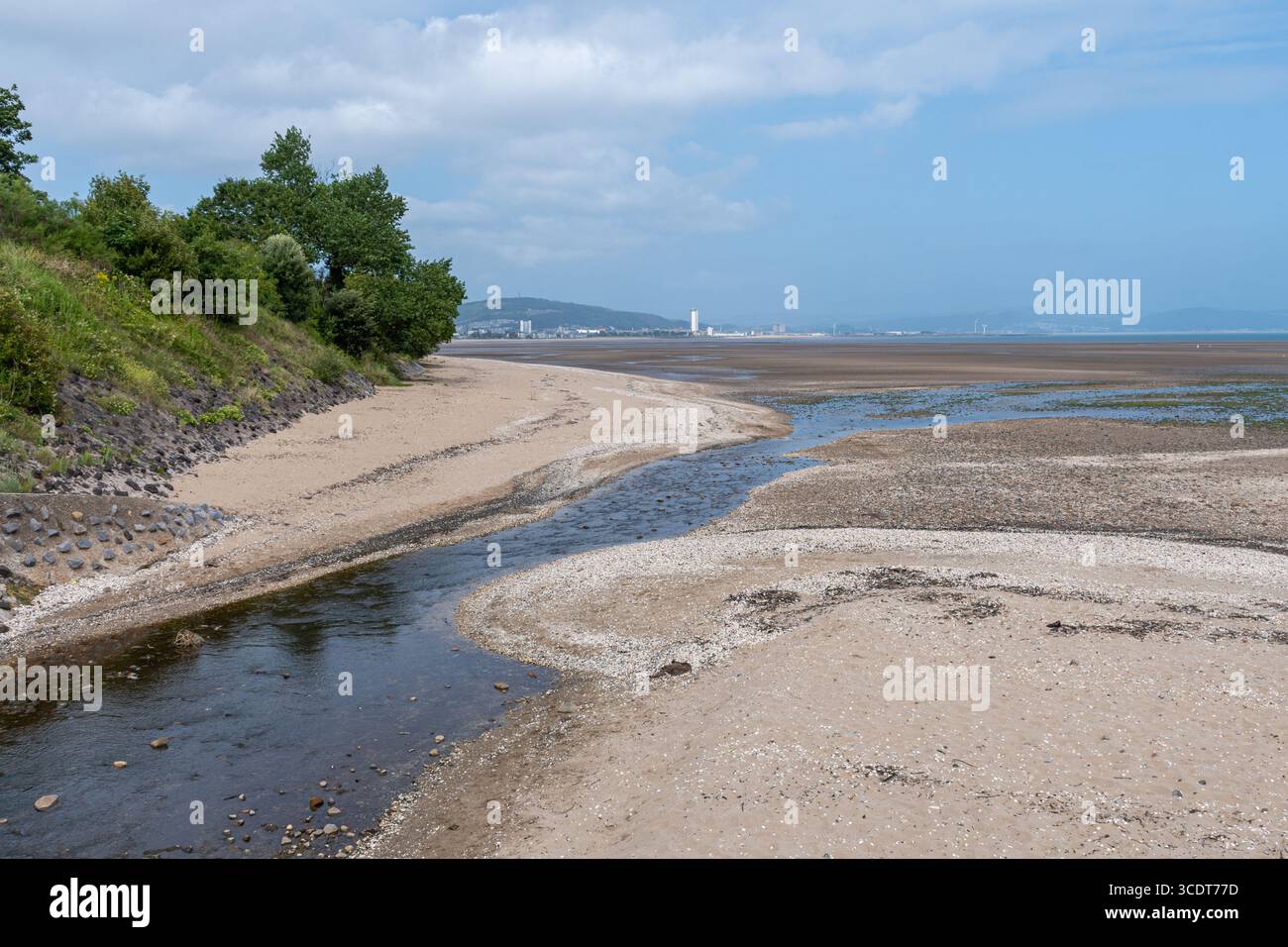 Vue sur la rivière Clyne fleurissant dans la baie de Swansea à Blackpill Beach, South Wales, Royaume-Uni, pendant l'été Banque D'Images
