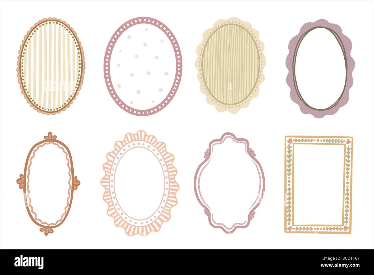 Illustration vectorielle Doodle d'un cadre et d'un ensemble de fond. Forme géométrique avec ruban, rayure et élément à pois. Idéal pour carte d'invitation ou Illustration de Vecteur