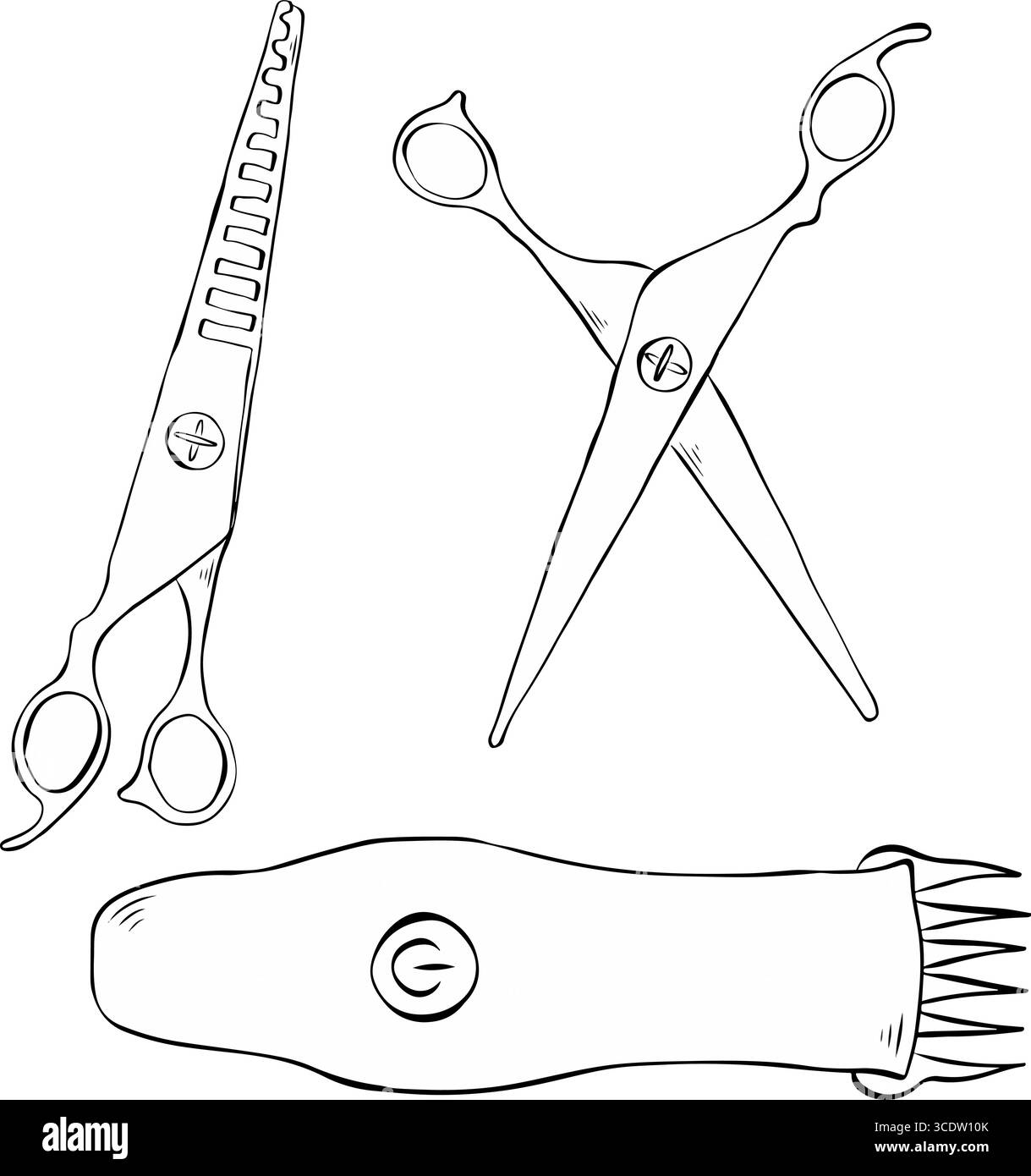 Ensemble d'objets isolés pour barbier icône de ciseaux. Illustration vectorielle d'encre de ligne graphique. Signe de silhouette pour logo, impression, bandes dessinées, mode, pop art, sanglier Illustration de Vecteur