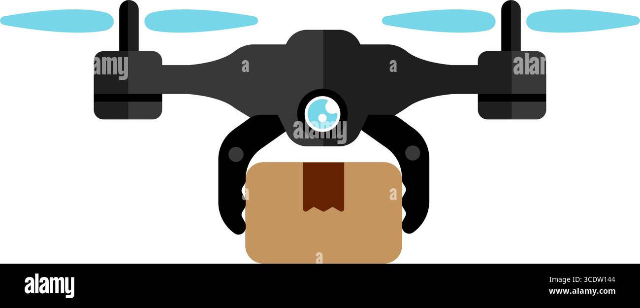Drone, illustration d'icône vectorielle quadcopter (transport de fret) Illustration de Vecteur