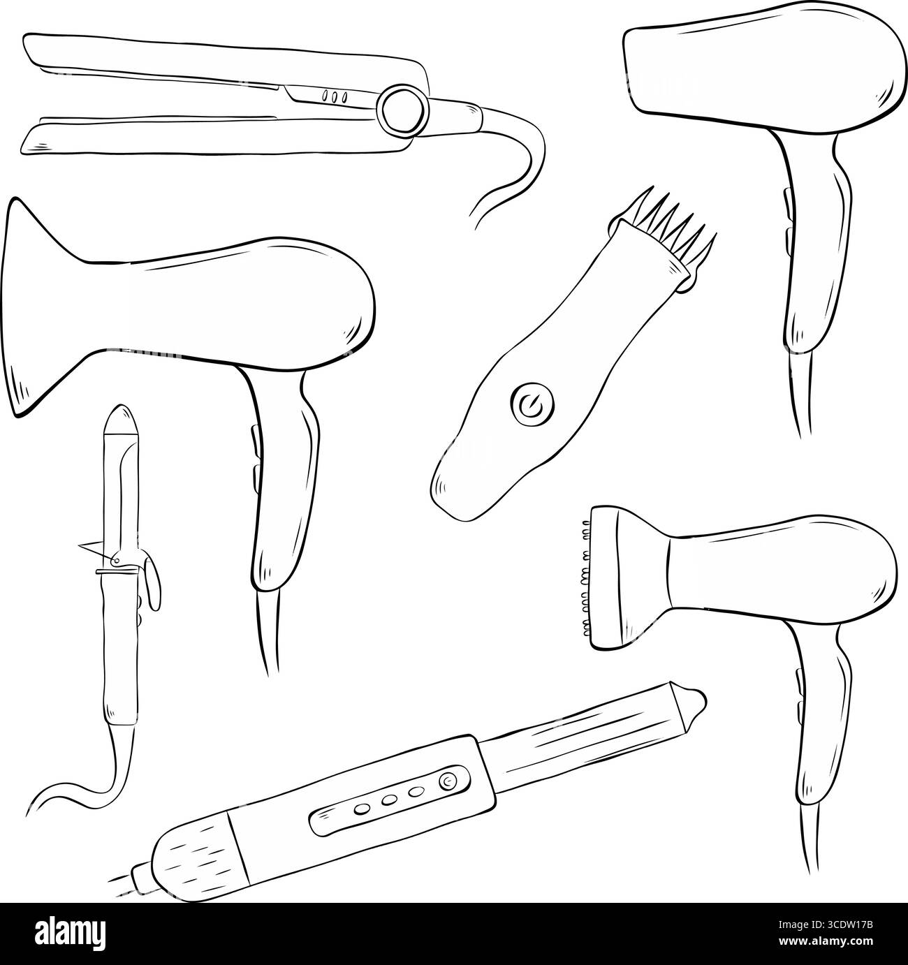 ensemble d'outils pour salon de coiffure ou salon de coiffure. Ensemble d'articles isolés pour coiffeur. Illustration vectorielle d'encre de ligne graphique. design pour graphiques de mode, texti Illustration de Vecteur