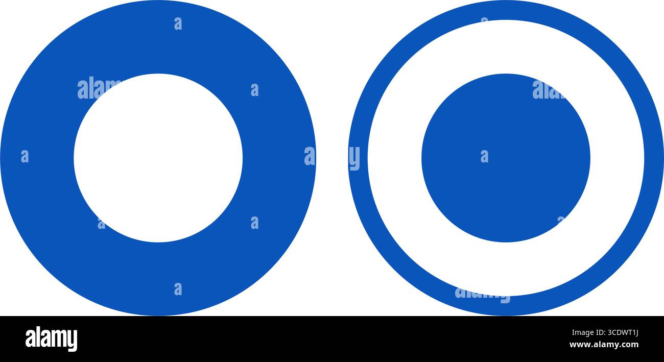 Une paire d'icônes de bouton radio vectoriel bleu avec une remplie et une soulignée conçue pour les éléments d'interface utilisateur, les formulaires Web et les projets de conception d'interface utilisateur UX. Illustration de Vecteur