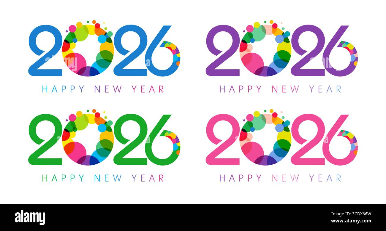 Ensemble d'icônes numériques du nouvel an avec des éléments colorés abstraits et masque d'écrêtage isolé. Bonne année 2026 concept graphique avec Noël créatif Illustration de Vecteur