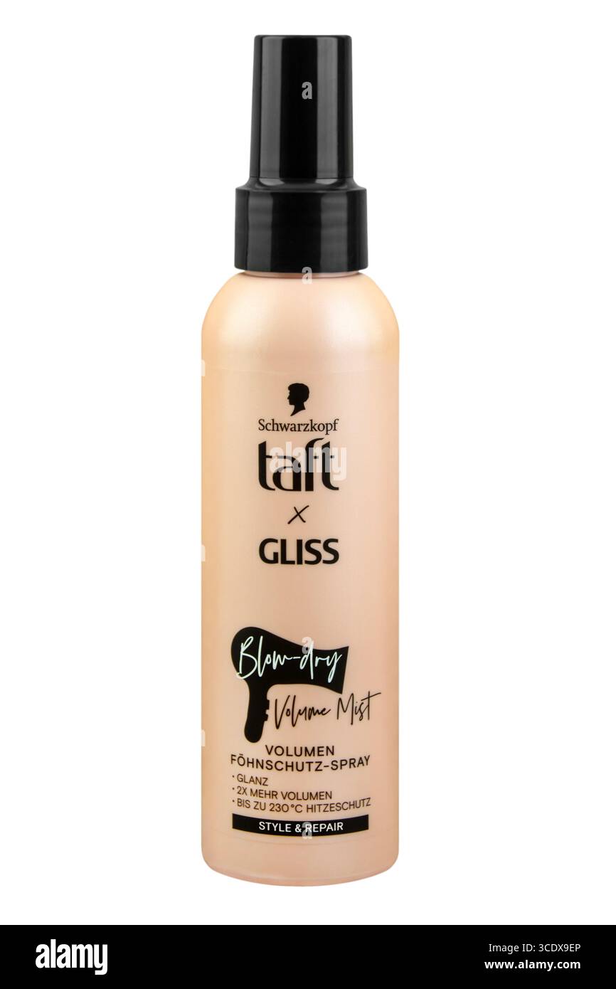 Taft Gliss Hair Spray souffler Volumen Schwarzkopf isolé sur fond blanc Banque D'Images