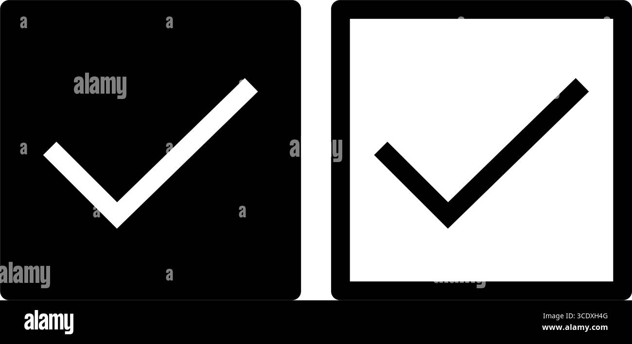 Une paire d'icônes de case à cocher vectorielles mono, l'une remplie et l'autre soulignée, conçues pour les formulaires Web d'éléments d'interface utilisateur et les projets de conception d'interface utilisateur UX. Illustration de Vecteur