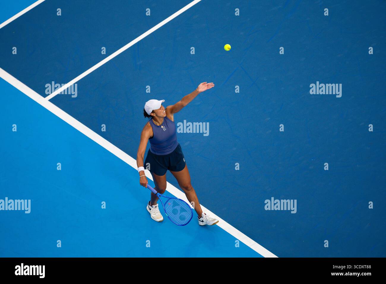 MASON, OHIO - 13 AOÛT : Madison Keys of USA en action pendant le jour 7 de l'Open de Cincinnati au Lindner Family Tennis Center le 13 août 2025 à Mason, Ohio. (Photo de Mauricio Paiz) Banque D'Images