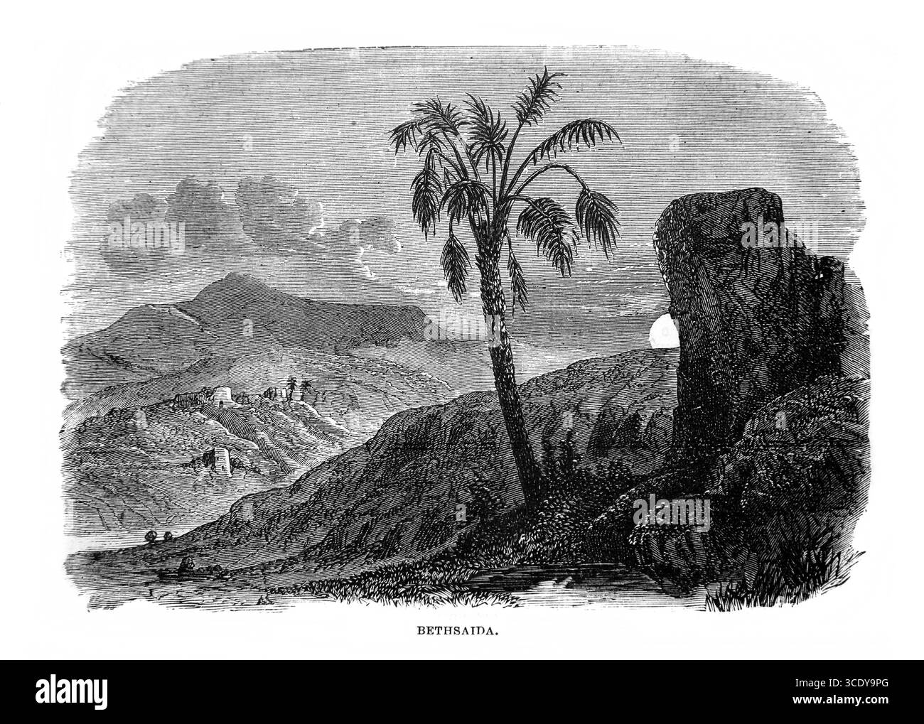 Illustration de Bethsaïda du XIXe siècle à partir d'une photographie de l'ancien XIXe siècle la Sainte Bible contenant l'ancien et le Nouveau Testament avec Explanato Banque D'Images