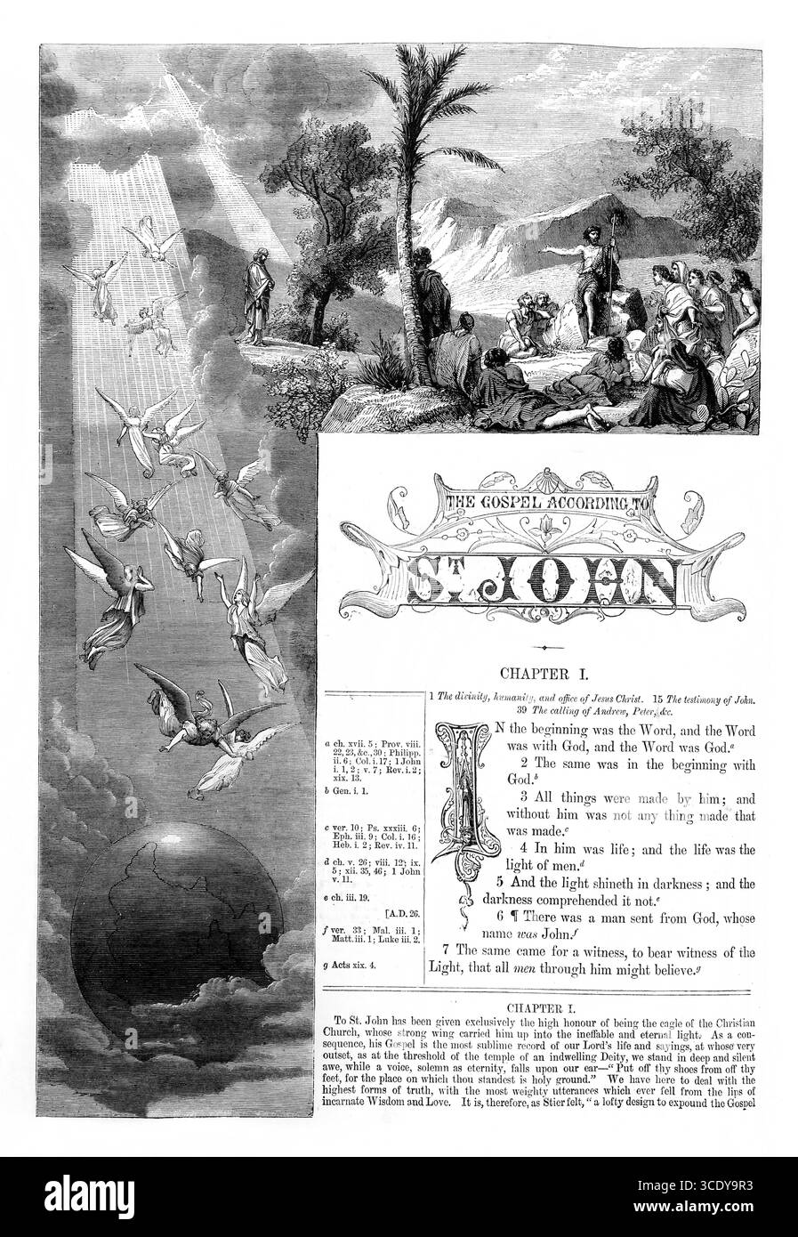 Illustration de la page de titre de l'Évangile selon Saint Jean de l'Antiquité du XIXe siècle la Sainte Bible contenant l'ancien et le Nouveau Testament avec E. Banque D'Images Illustration de la page de titre de l'Évangile selon Saint Jean de l'Antiquité du XIXe siècle la Sainte Bible contenant l'ancien et le Nouveau Testament avec E. Banque D'Images