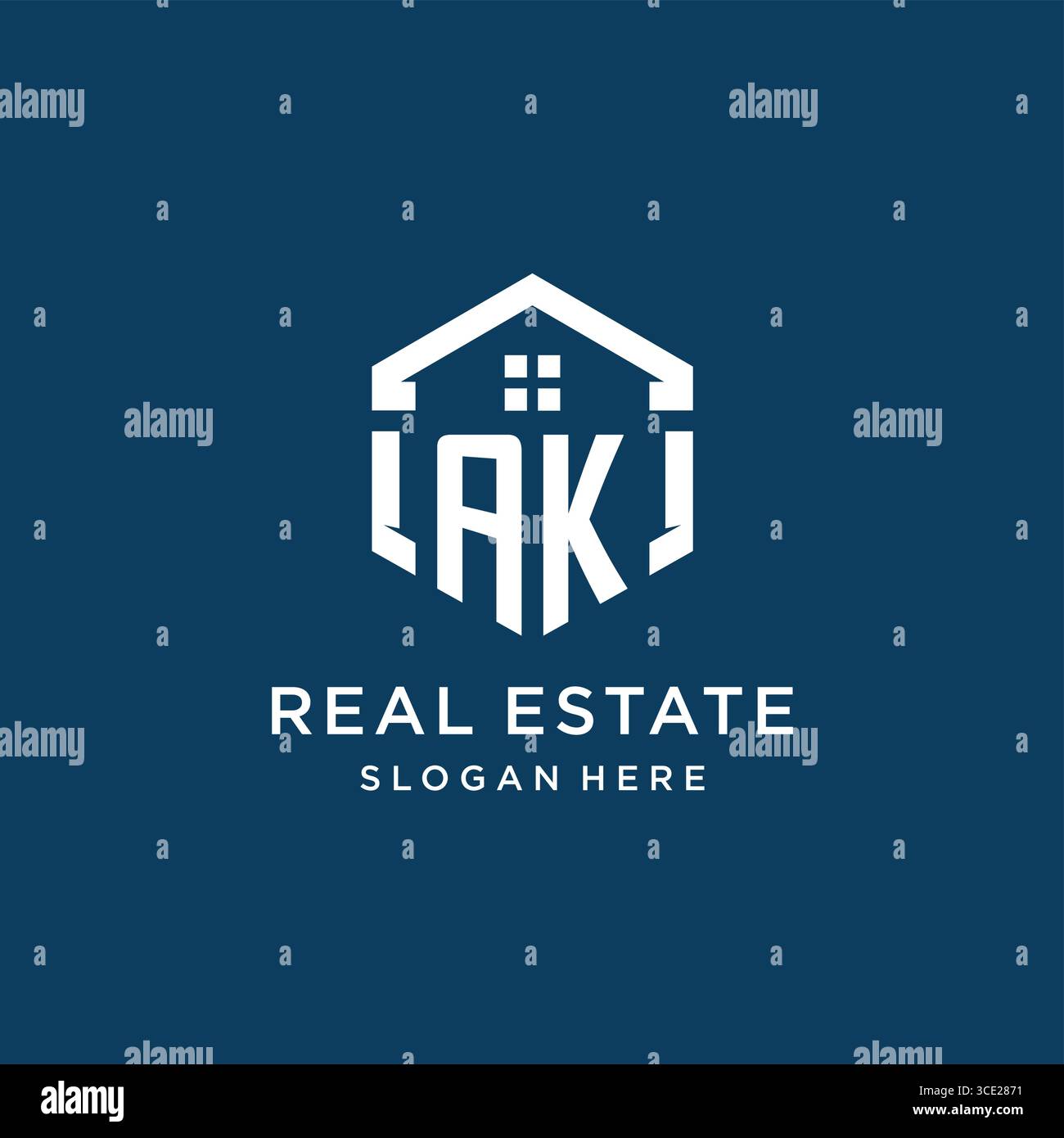Lettre AK logo pour l'immobilier avec graphique vectoriel de style hexagonal Illustration de Vecteur