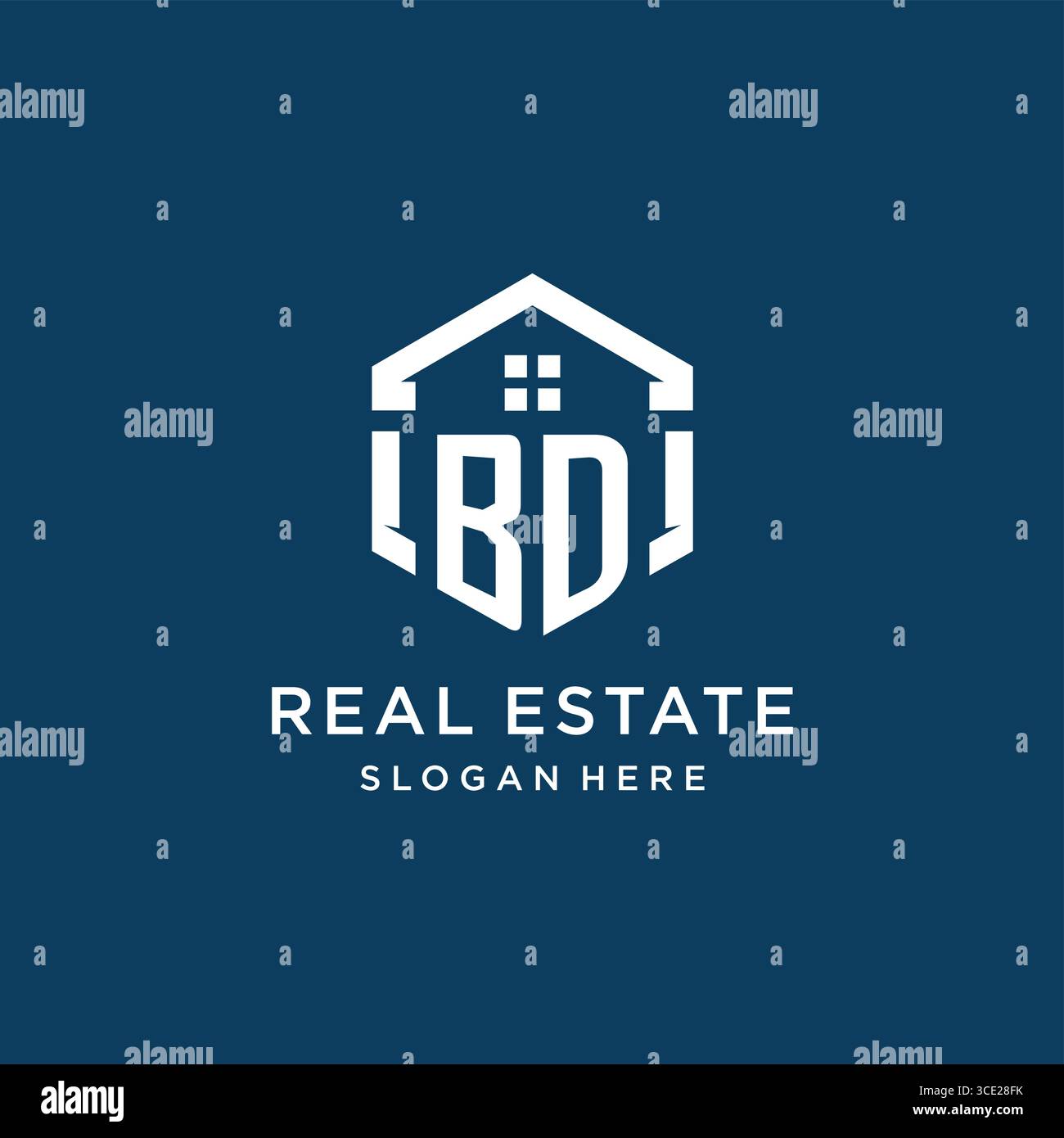 Lettre BD logo pour l'immobilier avec graphique vectoriel de style hexagonal Illustration de Vecteur