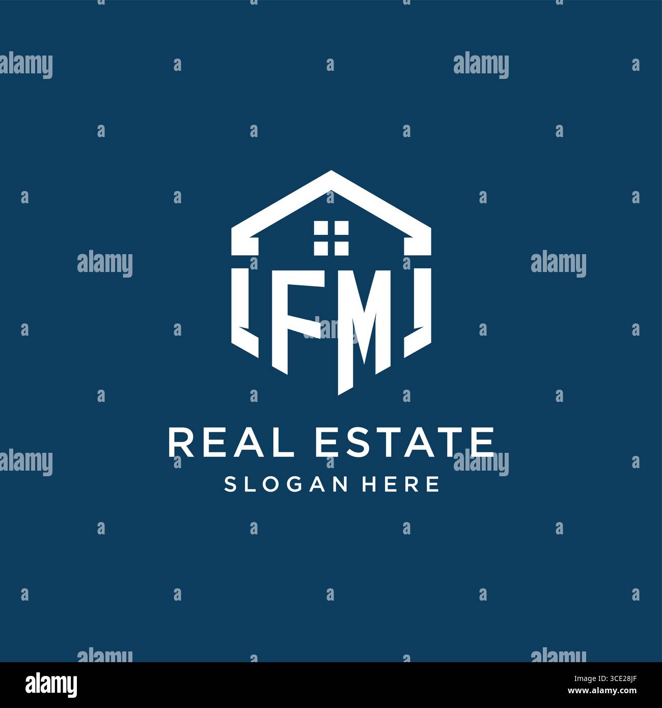 Lettre FM logo pour l'immobilier avec graphique vectoriel de style hexagonal Illustration de Vecteur