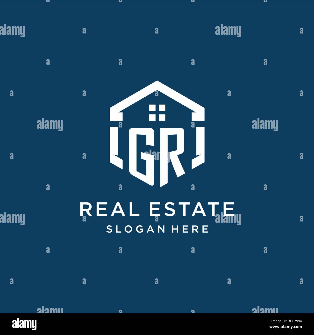 Lettre GR logo pour l'immobilier avec graphique vectoriel de style hexagonal Illustration de Vecteur