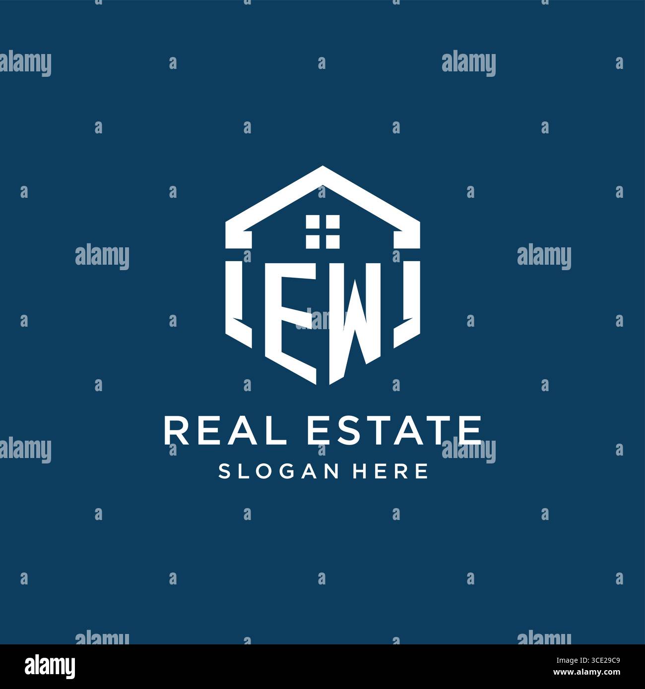 Lettre EW logo pour l'immobilier avec graphique vectoriel de style hexagonal Illustration de Vecteur
