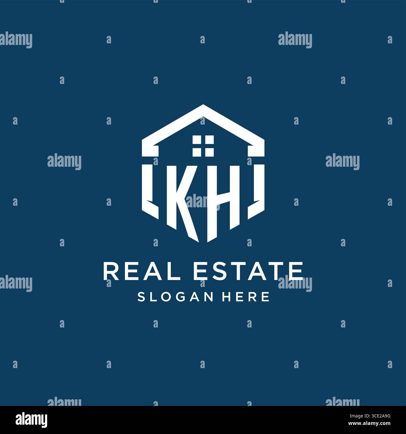 Lettre KH logo pour l'immobilier avec graphique vectoriel de style hexagonal Illustration de Vecteur