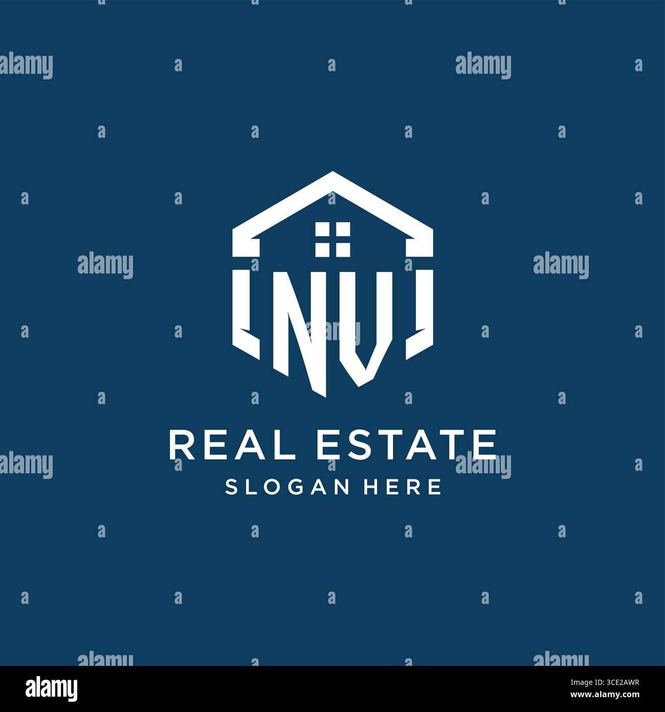 Lettre nv logo pour l'immobilier avec graphique vectoriel de style hexagonal Illustration de Vecteur