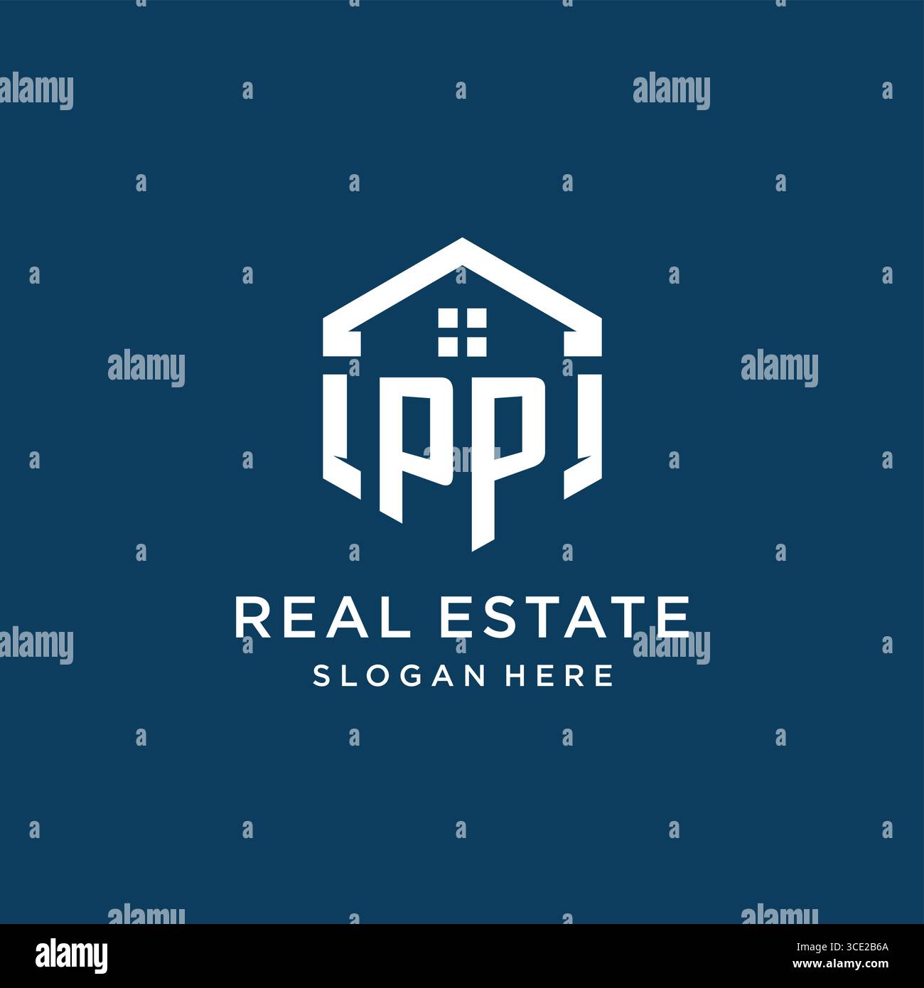 Lettre PP logo pour l'immobilier avec graphique vectoriel de style hexagonal Illustration de Vecteur