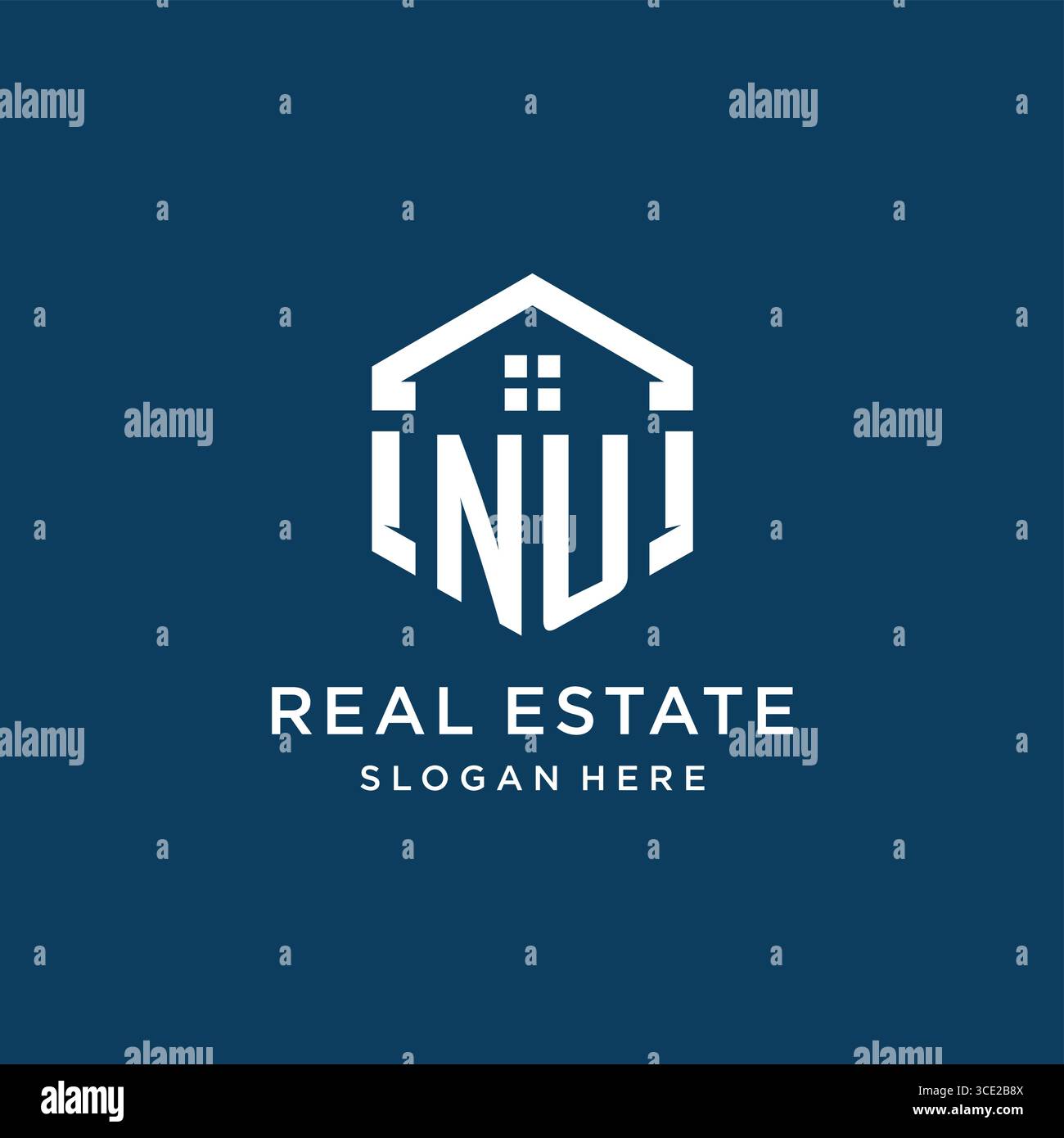 Lettre NU logo pour l'immobilier avec graphique vectoriel de style hexagonal Illustration de Vecteur