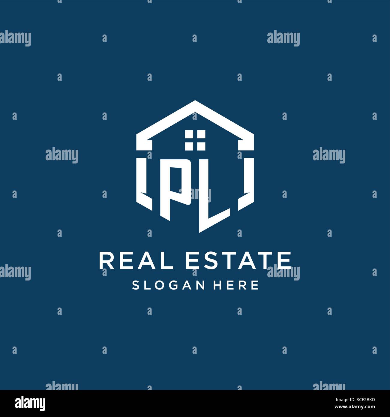 Lettre PL logo pour l'immobilier avec graphique vectoriel de style hexagonal Illustration de Vecteur