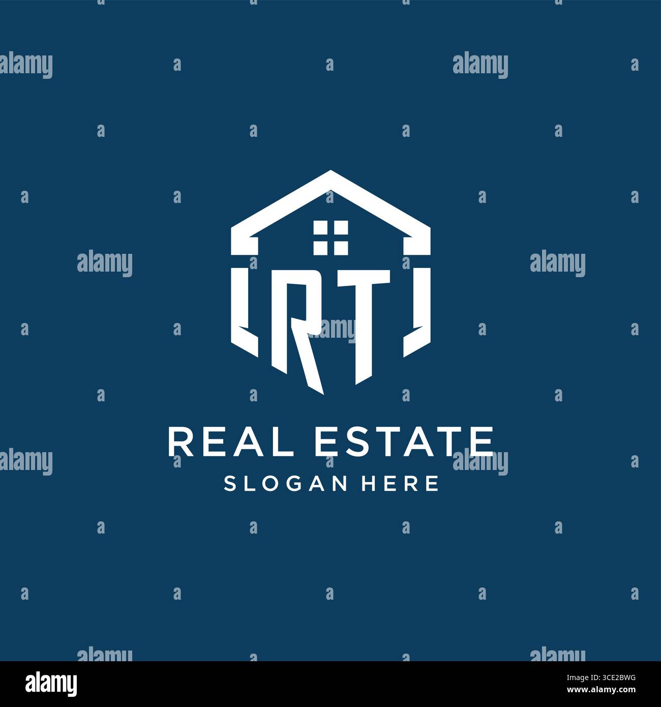Lettre RT logo pour l'immobilier avec graphique vectoriel de style hexagonal Illustration de Vecteur