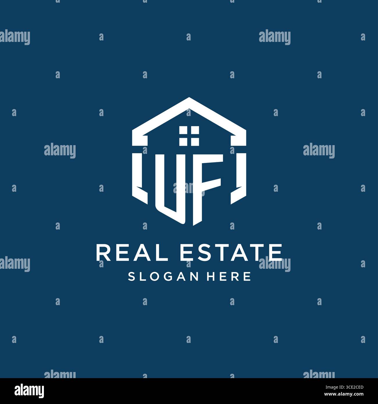 Lettre UF logo pour l'immobilier avec graphique vectoriel de style hexagonal Illustration de Vecteur