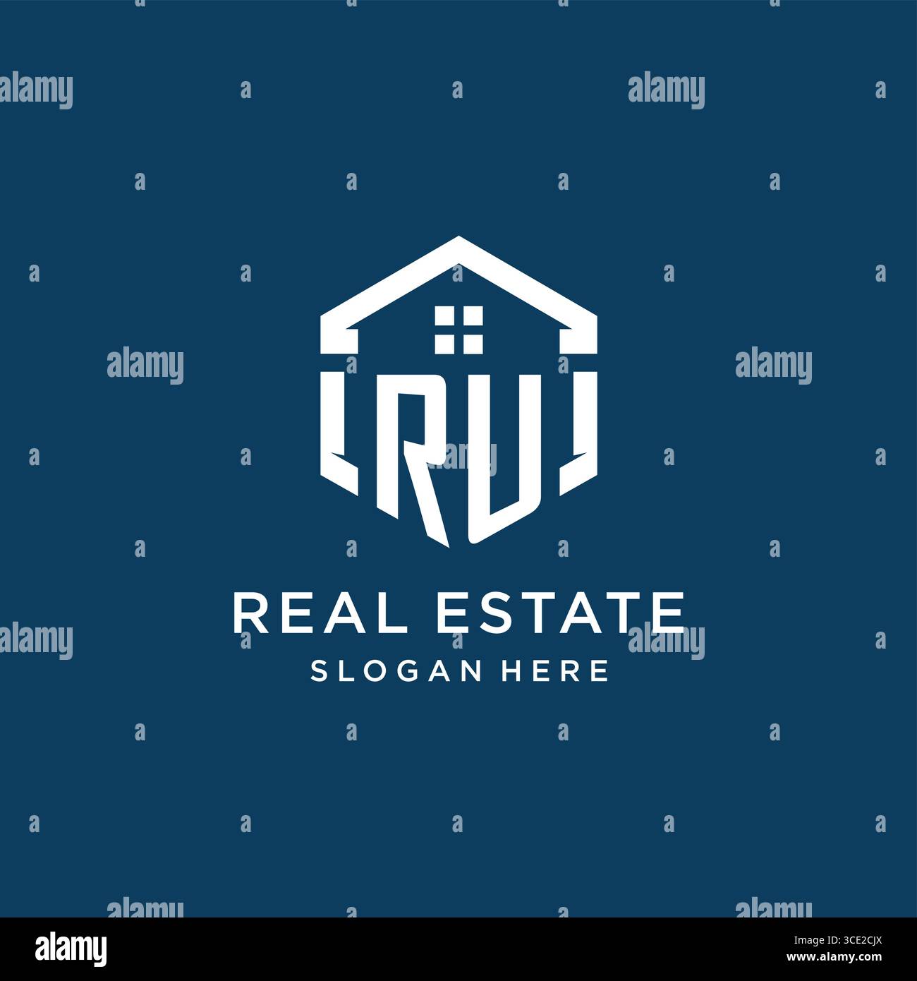 Lettre RU logo pour l'immobilier avec graphique vectoriel de style hexagonal Illustration de Vecteur