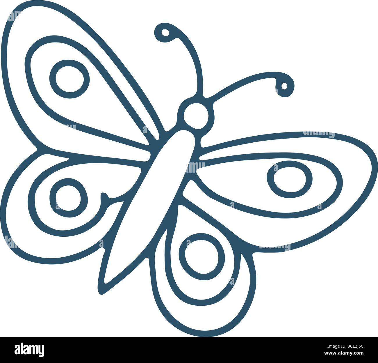 dessin au trait de papillon bleu foncé – illustration minimale d'insecte avec des cercles Illustration de Vecteur