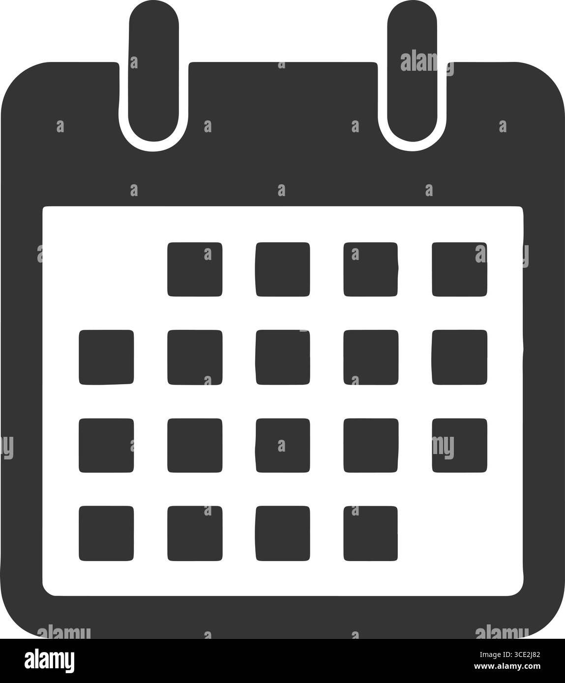 icône de calendrier minimale – illustration de grille noire et blanche avec anneaux de reliure Illustration de Vecteur