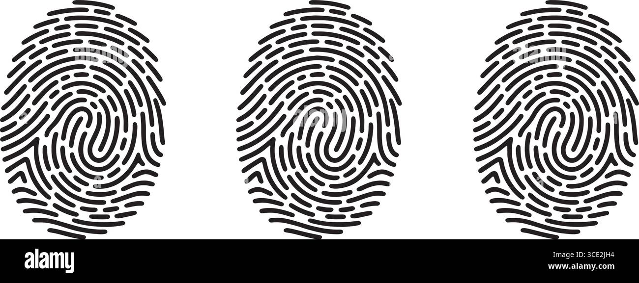 trois motifs uniques d'empreintes digitales noires côte à côte sur fond blanc Illustration de Vecteur