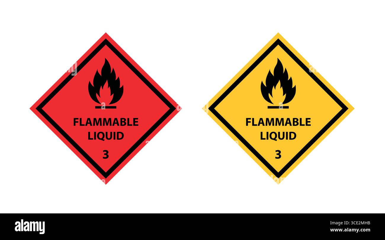 Icône de pictogramme de danger de liquide inflammable dans le style vectoriel plat. Panneau d'avertissement de sécurité avec symbole de flamme Illustration de Vecteur