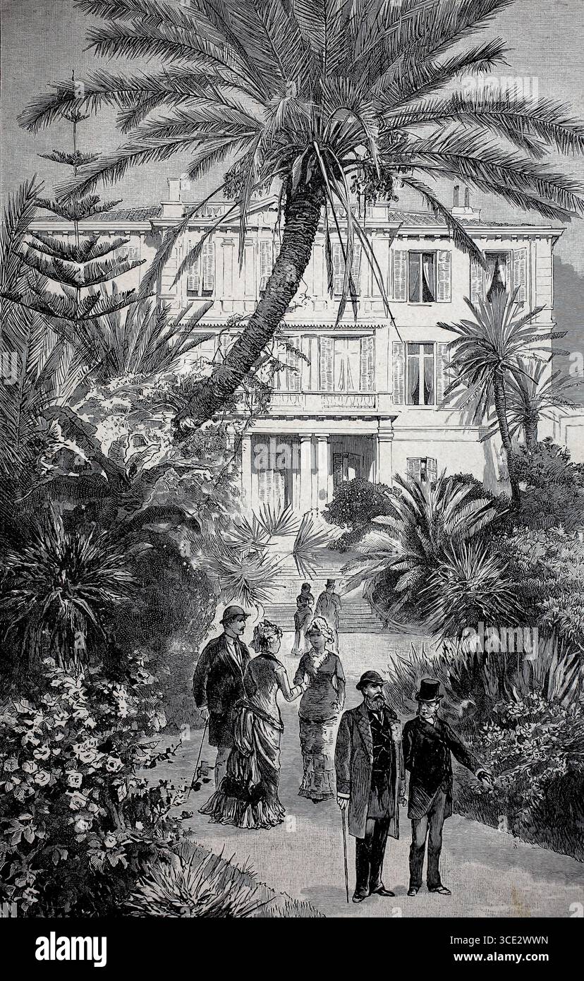 Villa Zirio à San Remo. Entre 1887 et 1888, le fils de l'empereur allemand, le prince héritier Friedrich Wilhelm, y résida jusqu'à ce qu'il reçoive des nouvelles de la mort de son père. Reproduction historique, authentique, restaurée numériquement à partir d'un original du XIXe siècle. Date d'enregistrement non indiquée. Banque D'Images