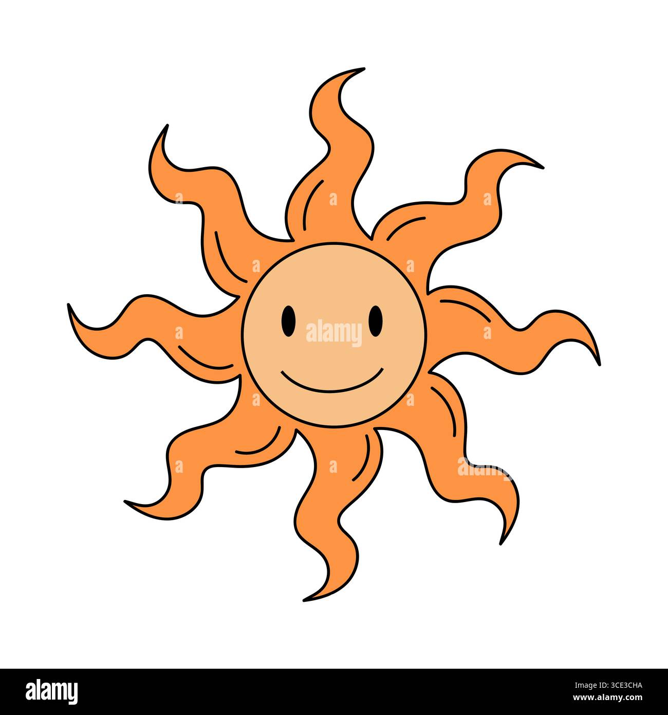 Soleil avec des rayons dans un style de dessin animé rétro à la mode. Illustration vectorielle Groovy Vibes Illustration de Vecteur