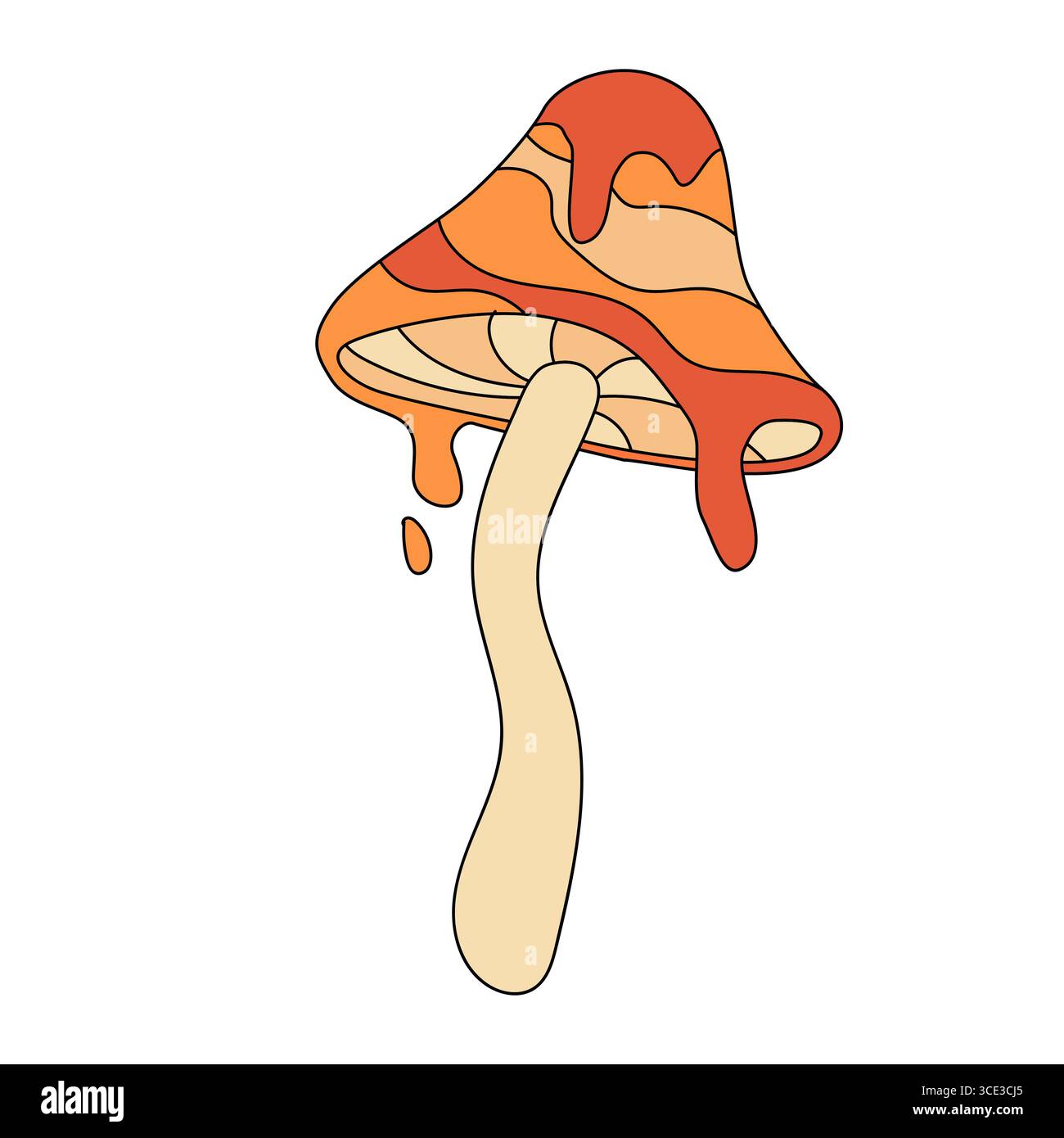 Champignon dans un style de dessin animé rétro à la mode. Illustration vectorielle plate d'automne Groovy Illustration de Vecteur