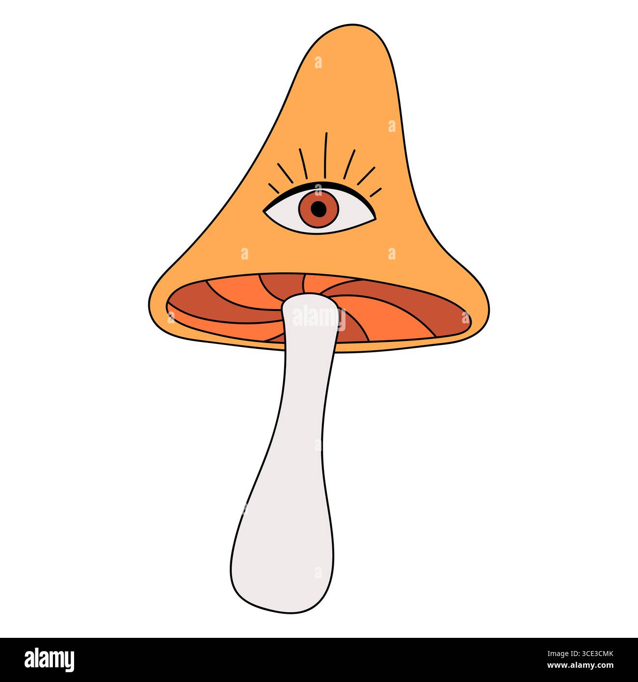 Champignon dans le style de dessin animé rétro à la mode sur fond blanc. Illustration vectorielle plate d'automne Groovy Illustration de Vecteur